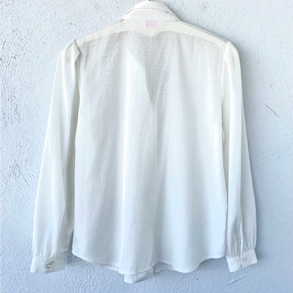 Vintage 80s Rhinestone White Ruffle Collared Shirt - Picture 6 of 6
